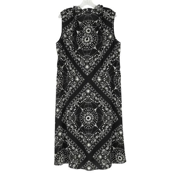 Talbots Dresses & Skirts - Talbots Plus 1X Sleeveless Black Celestial Print Dress Elastic Waist Sheer Fairy